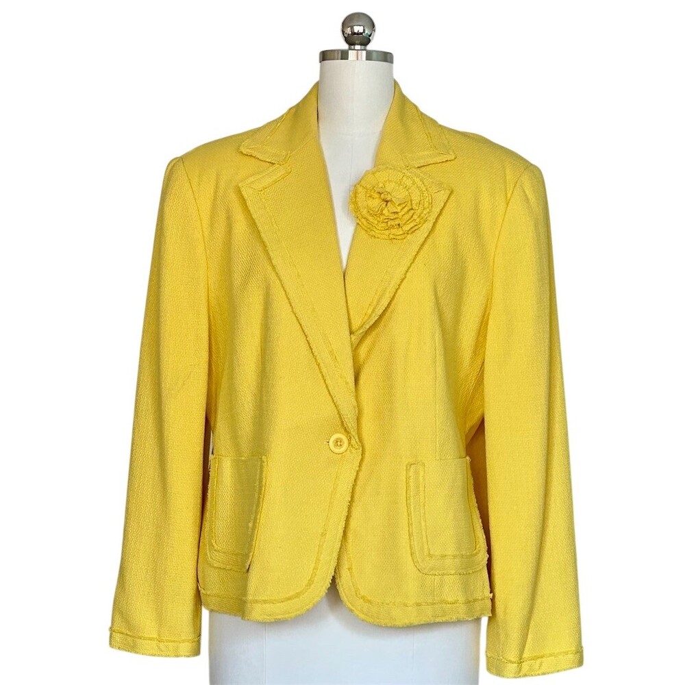 Nygard Collection Blazer Womens  Yellow Textured Slub Rosette Pin Lined